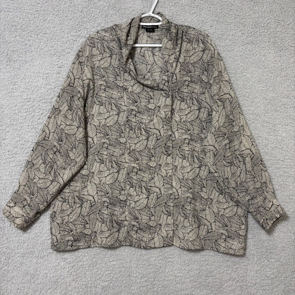Lightweight Wrap Blouse Flowy Neutral Leaf Print Long Sleeve Work Casual 20W